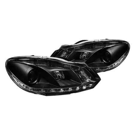 Whole-In-One Black Projector Headlights Halogen Model- DRL for 2010-2013 Volkswagen Golf-GTI - Black WH3857178